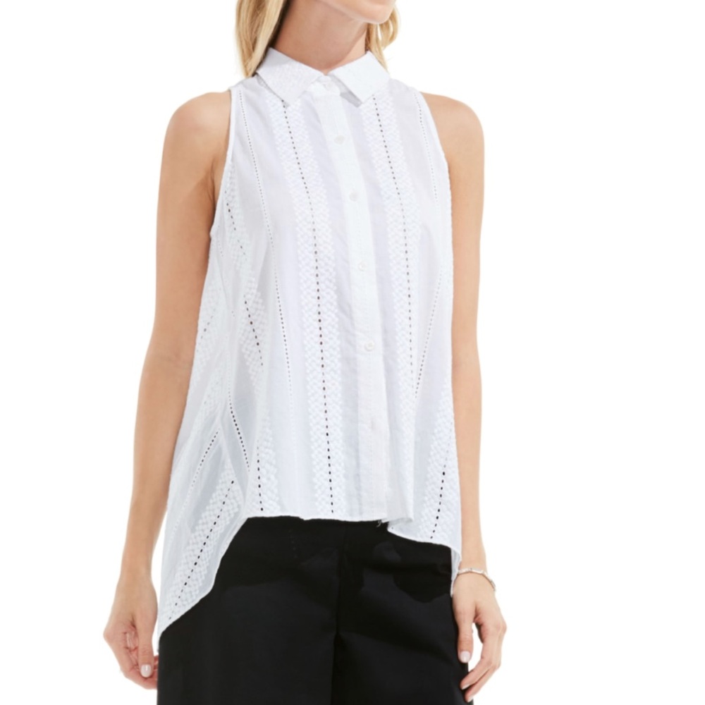 Vince Camuto Eyelet High-Low Button Down Top XS
